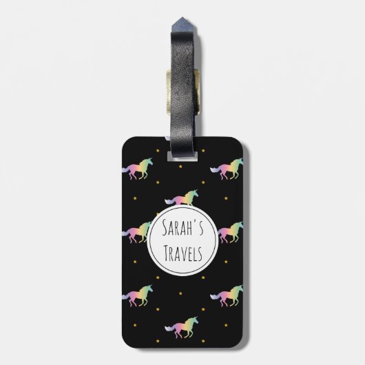 Rainbow Unicorns & Gold Stars Pattern Bagagelabel (Achterkant verticaal)