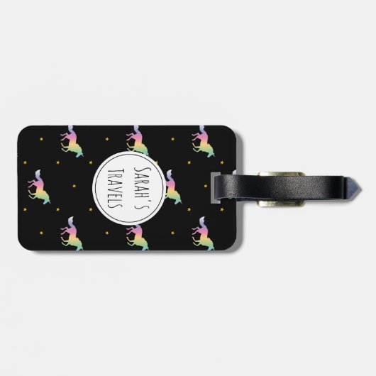 Rainbow Unicorns & Gold Stars Pattern Bagagelabel (Achterkant horizontaal)