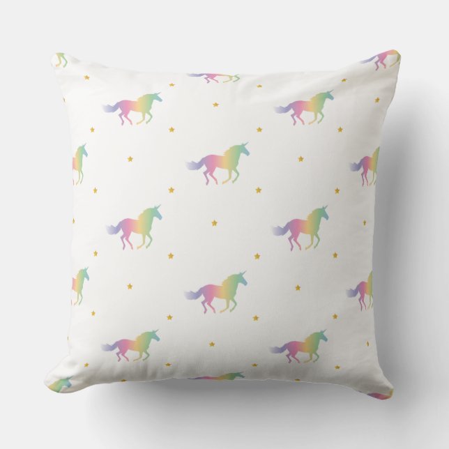 Rainbow Unicorns & Gold Stars Pattern Buitenkussen (Voorkant)
