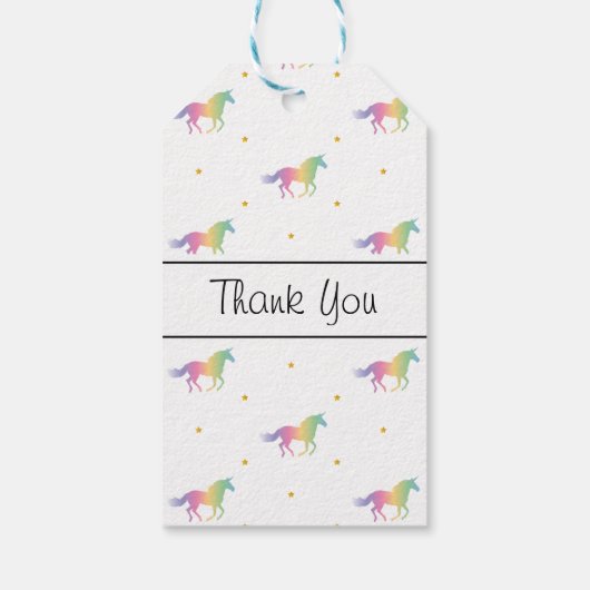 Rainbow Unicorns & Gold Stars Pattern Cadeaulabel (Achterkant)