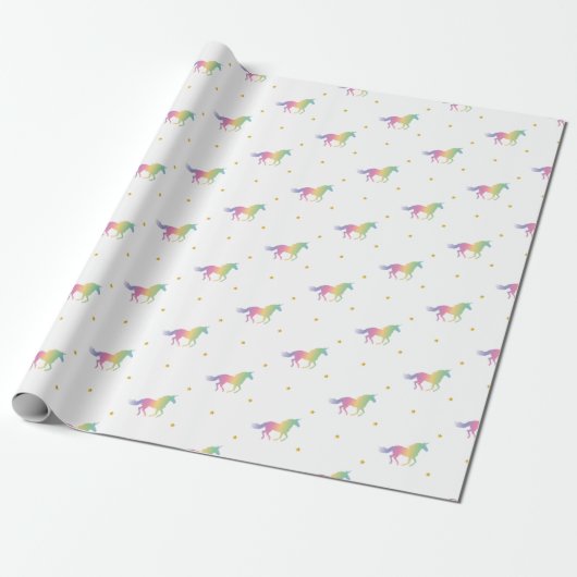Rainbow Unicorns & Gold Stars Pattern Cadeaupapier (Uitgerold)