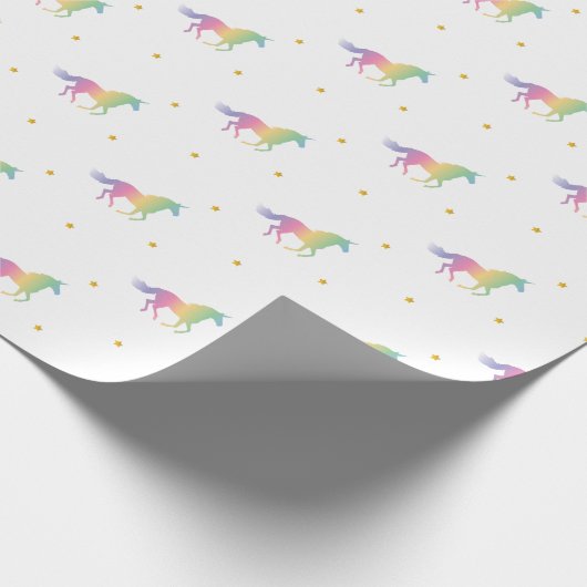 Rainbow Unicorns & Gold Stars Pattern Cadeaupapier (Hoek)