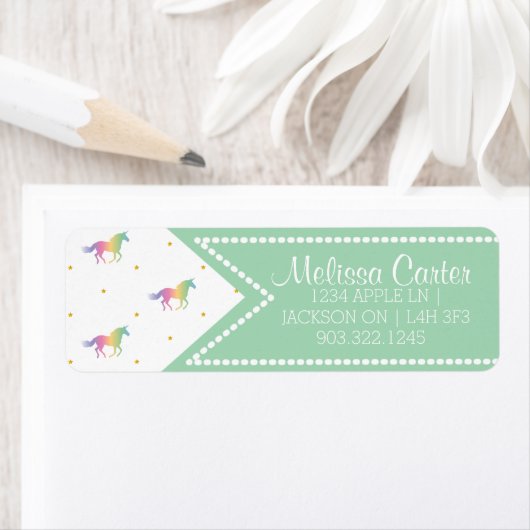 Rainbow Unicorns & Gold Stars Pattern Etiket (Insitu)