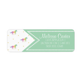 Rainbow Unicorns & Gold Stars Pattern Etiket