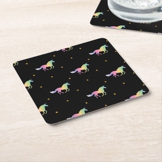 Rainbow Unicorns & Gold Stars Pattern Kartonnen Onderzetters (Schuin)