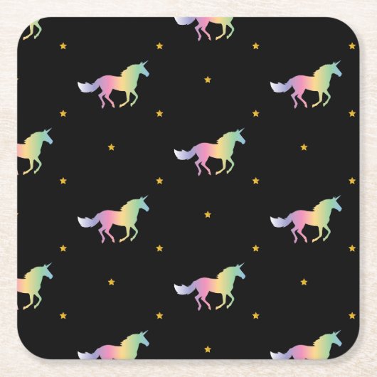 Rainbow Unicorns & Gold Stars Pattern Kartonnen Onderzetters (Voorkant)