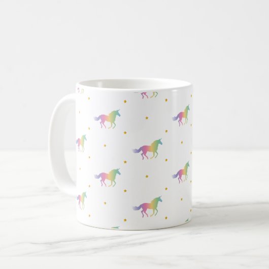 Rainbow Unicorns & Gold Stars Pattern Koffiemok (Voorkant links)