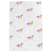 Rainbow Unicorns & Gold Stars Pattern Medium Cadeauzakje (Voorkant)