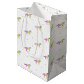 Rainbow Unicorns & Gold Stars Pattern Medium Cadeauzakje (Voorkant Gekanteld)