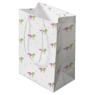 Rainbow Unicorns & Gold Stars Pattern Medium Cadeauzakje