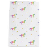 Rainbow Unicorns & Gold Stars Pattern Medium Cadeauzakje (Achterkant)