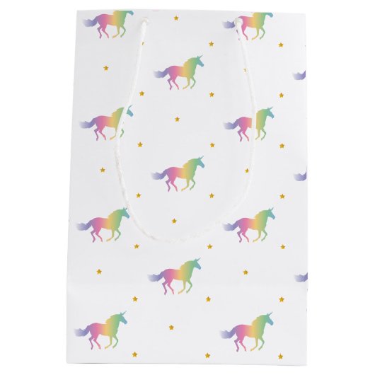 Rainbow Unicorns & Gold Stars Pattern Medium Cadeauzakje (Achterkant)
