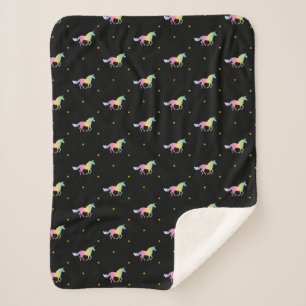 Rainbow Unicorns & Gold Stars Pattern Sherpa Deken