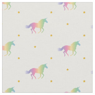 Rainbow Unicorns & Gold Stars Pattern Stof