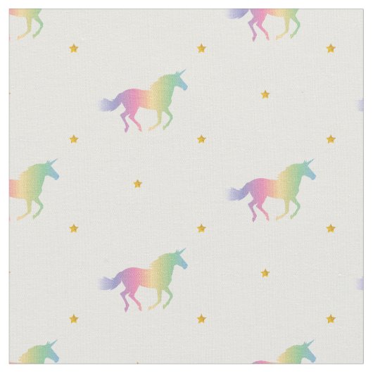 Rainbow Unicorns & Gold Stars Pattern Stof (Close Up)