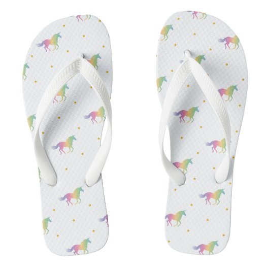 Rainbow Unicorns & Gold Stars Pattern Teenslippers (Voetbed)