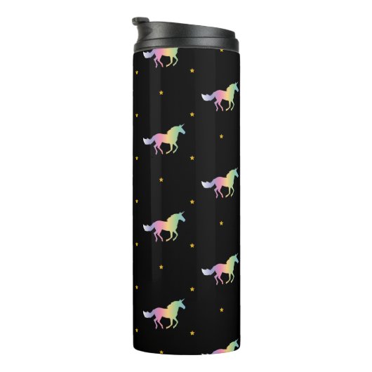 Rainbow Unicorns & Gold Stars Pattern Thermosbeker (Geroteerd rechts)