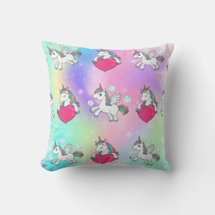 Rainbow Unicorns Hearts Print Sierkussen
