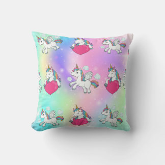 Rainbow Unicorns Hearts Print Sierkussen