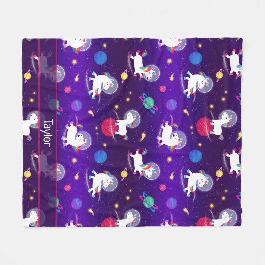 Rainbow Unicorns In Space Purple Ombre Fleece Deken (Voorkant (Horizontaal))