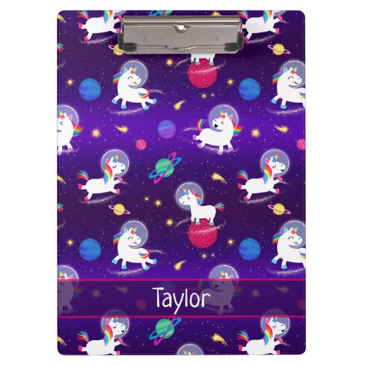 Rainbow Unicorns In Space Purple Ombre Klembord (Voorkant)