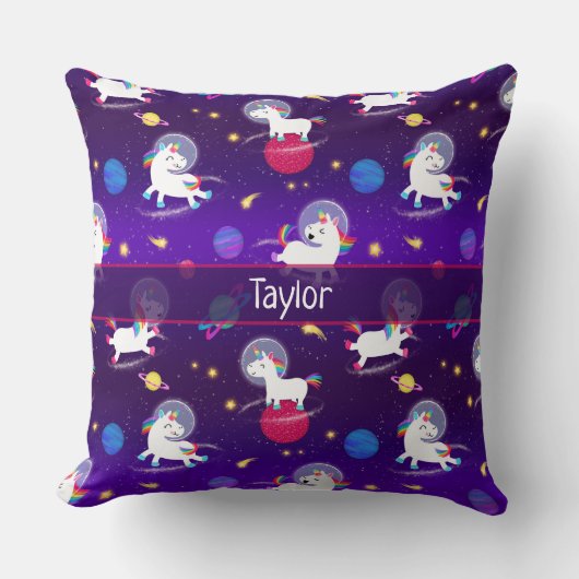 Rainbow Unicorns In Space Purple Ombre Kussen (Voorkant)