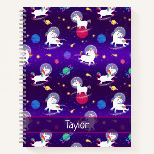 Rainbow Unicorns In Space Purple Ombre Notitieboek (Voorkant)