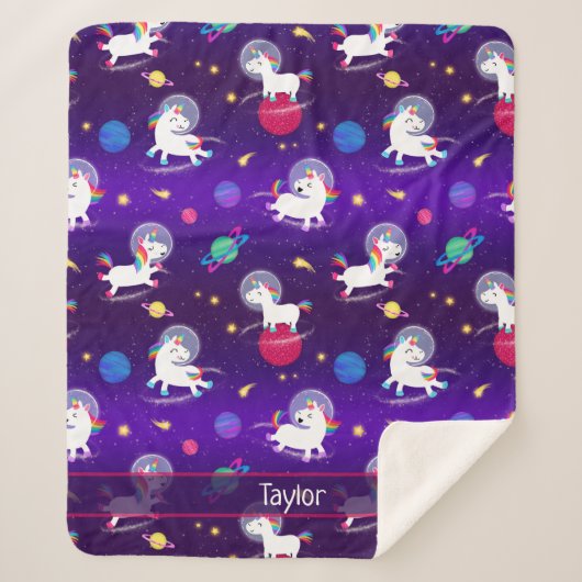 Rainbow Unicorns In Space Purple Ombre Sherpa Deken (Voorkant)