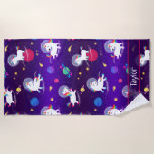 Rainbow Unicorns In Space Purple Ombre Strandlaken (Voorkant)