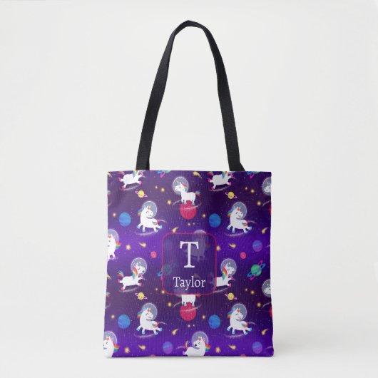 Rainbow Unicorns In Space Purple Ombre Tote Bag (Voorkant)