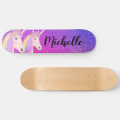 Rainbow Unicorns Paarse roze Glitter Personalizeer Persoonlijk Skateboard (Horizontaal)