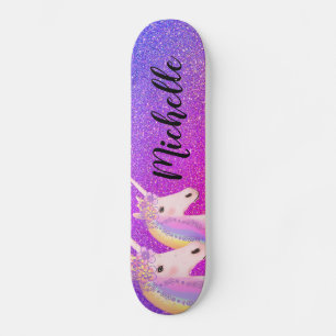 Rainbow Unicorns Paarse roze Glitter Personalizeer Persoonlijk Skateboard