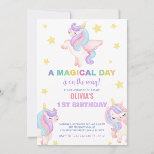 Rainbow Unicorns Verjaardag Uitnodigingen (Voorkant)