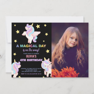 Rainbow Unicorns Verjaardag Uitnodigingen met foto