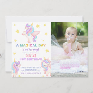 Rainbow Unicorns Verjaardag Uitnodigingen met foto