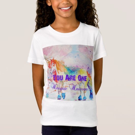 Rainbow Unique Unicorn Waterverf Girls T Shirt (Voorkant)