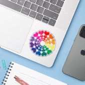 Rainbow Valentine Hearts in a Circle Sticker (Laptop met iPhone)