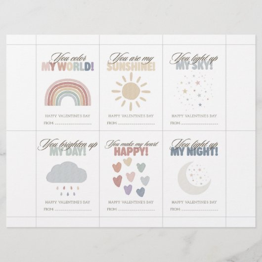 Rainbow Valentine’s Day Cards for Kids Classroom Briefhoofd (Voorkant)