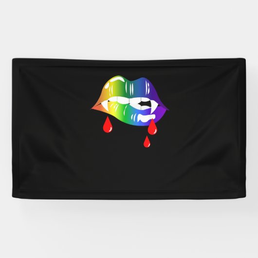 Rainbow Vampire Lips Bijten - LGBT Pride T-Shirt Spandoek (Horizontaal)