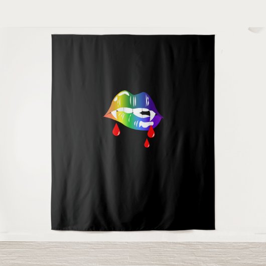 Rainbow Vampire Lips Bijten - LGBT Pride T-Shirt Wandkleed (Voorkant)