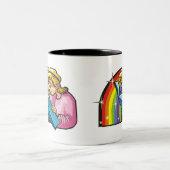 Rainbow van 1980 met Gemini Twins Reading Book Tweekleurige Koffiemok (Center)