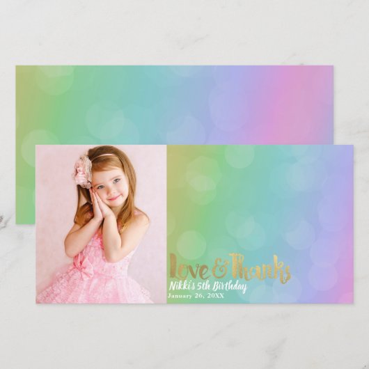 Rainbow Verjaardag Foto Liefde & Bedankt Dank u (Voorkant / Achterkant)