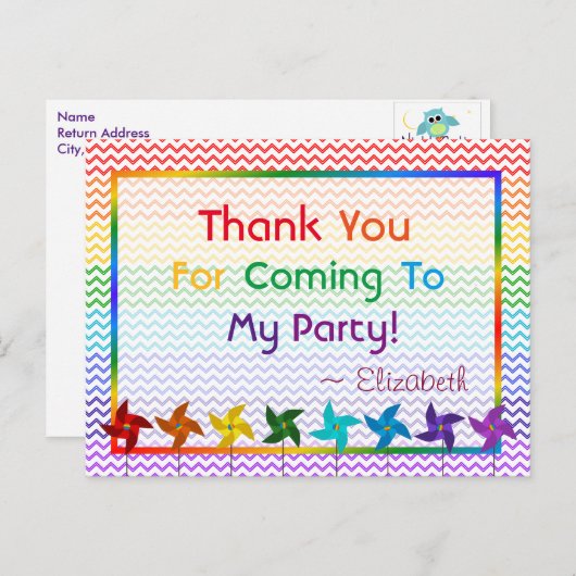 Rainbow Verjaardag Pinwheels Bedankt Briefkaart (Voorkant / Achterkant)