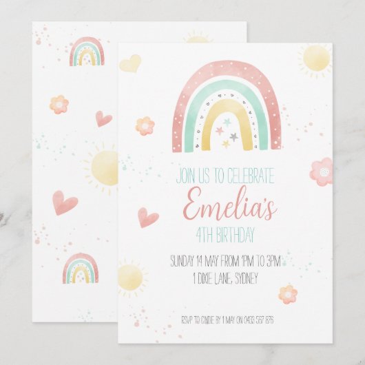 Rainbow verjaardagsfeestje uitnodigen kaart (Voorkant / Achterkant)