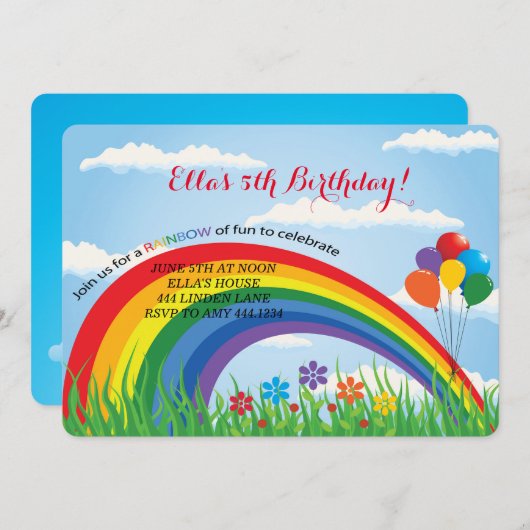 Rainbow verjaardagsfeestje uitnodigingen (Voorkant / Achterkant)