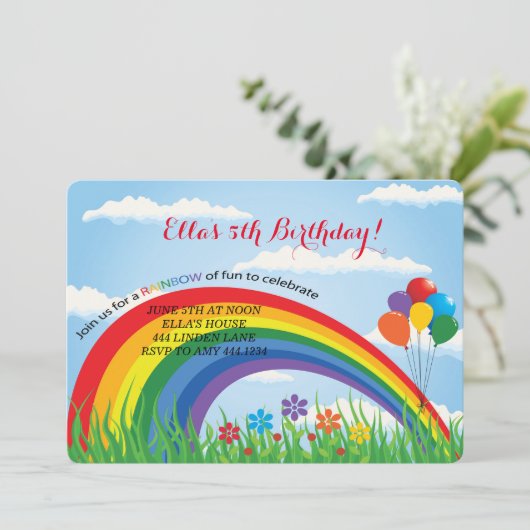 Rainbow verjaardagsfeestje uitnodigingen (Staand voorkant)