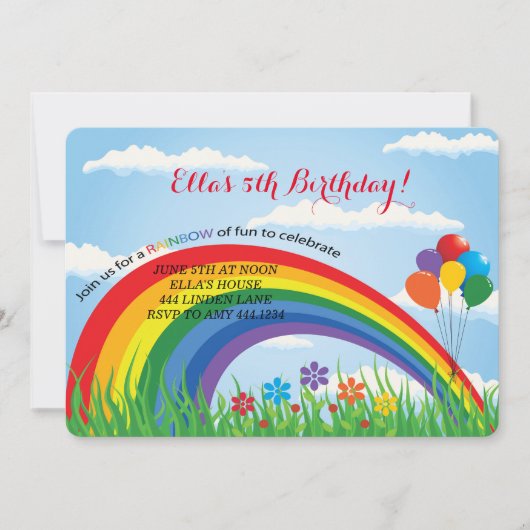 Rainbow verjaardagsfeestje uitnodigingen (Voorkant)