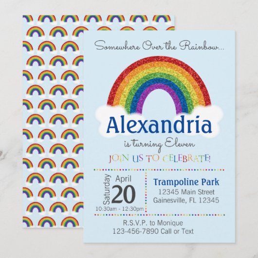 Rainbow verjaardagsfeestje uitnodigingen - Rainbow (Voorkant / Achterkant)