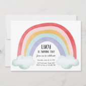 Rainbow verjaardagsfeestje wolken Waterverf meisje Kaart (Voorkant)