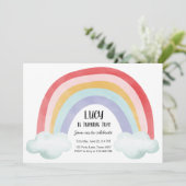 Rainbow verjaardagsfeestje wolken Waterverf meisje Kaart (Staand voorkant)
